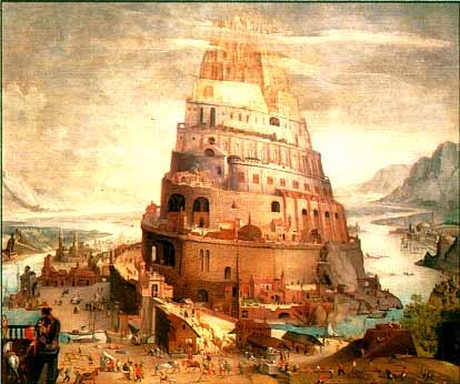 Al pie de la torre de Babel.