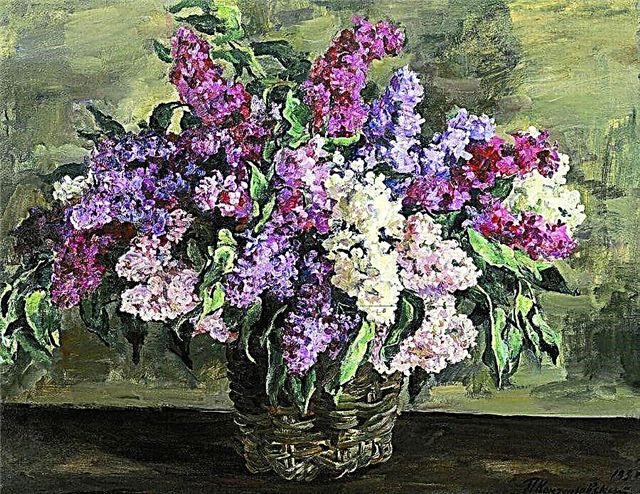 Composición de la pintura de Konchalovsky "Lilac in a Basket" ("Heroica")